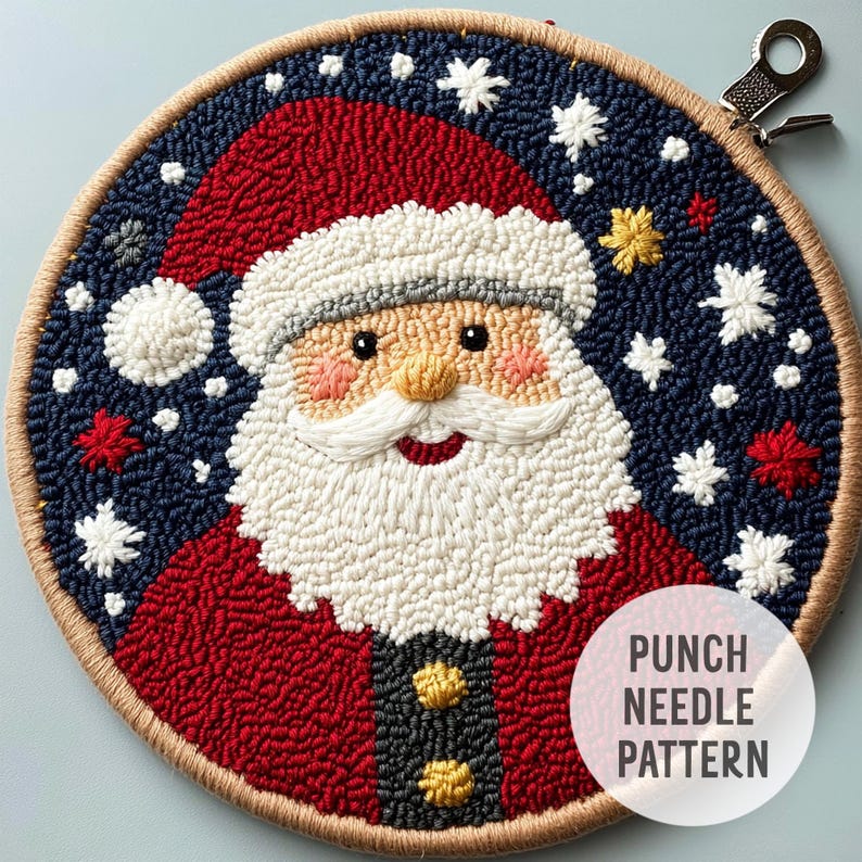 Santa Claus Punch Needle Coaster Pattern: Christmas Holiday Decor ...