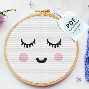 Sleepy eyes Cross Stitch Pattern PDF, Embroidery Chart, girls cross stitch,eyelashes Counted Cross Stitch Chart,Instant Download,nursery art