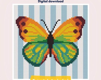 Butterfly Needlepoint chart | Digital PDF Chart | Colourful Needlepoint Design | Beginner Friendly Wall Art| Easy Needlepoint Pattern