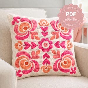 Geometric Punch Needle Pattern PDF Digital Download Set of 4 Floral Tile Beginner Pillow Case Cushion Cover Spring Summer Room Decor Art