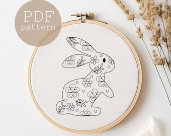 Floral Bunny Embroidery Pattern: DIY Easter Hoop Art (PDF Digital Download)