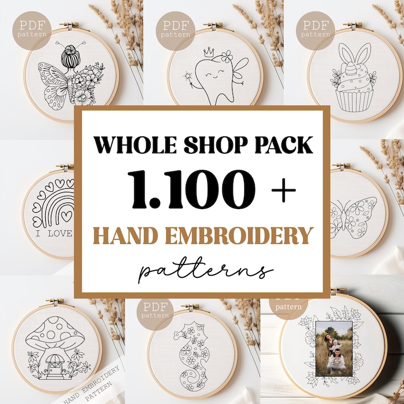 Hand Embroidery Pattern Bundle: Full Access, Multiple Sizes, Printable ...