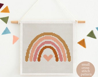 Boho rainbow cross stitch pattern, Banner cross stitch, PDF Kids room x-stitch, Easy cross stitch, Mid century, earth colors, small x-stitch