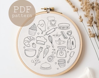 Embroidery Kitchen Towel, digital hand embroidery PDF pattern, Hand Embroidery Pattern, Digital Download, Kitchen decor, Bakery Embroidery