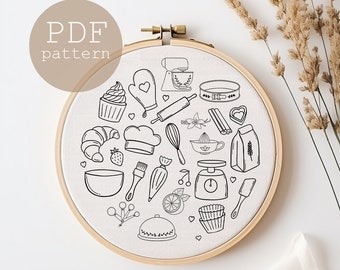 Embroidery Kitchen Towel, digital hand embroidery PDF pattern, Hand Embroidery Pattern, Digital Download, Kitchen decor, Bakery Embroidery