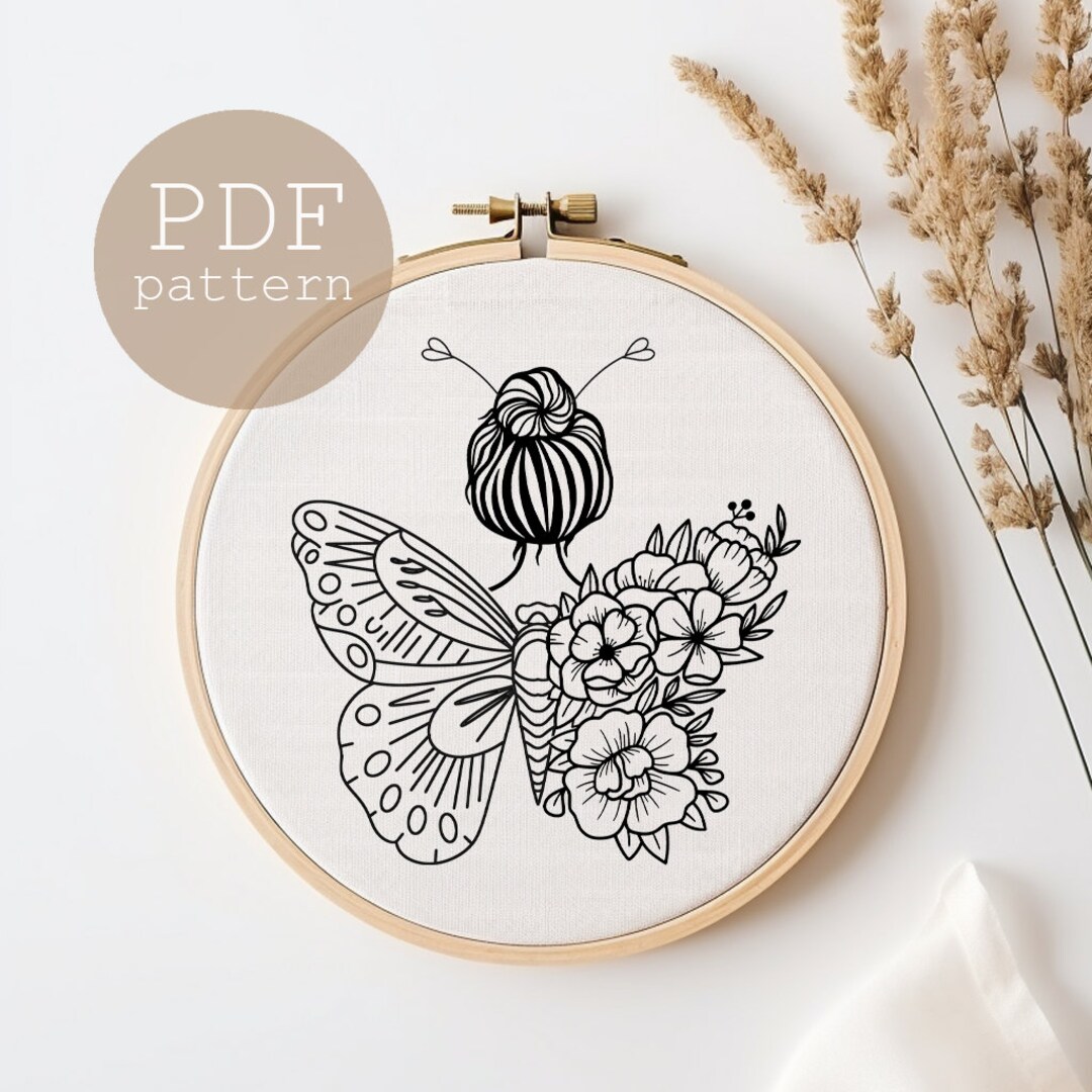 Butterfly Floral Embroidery Pattern, Woman Art, Wall Decor (PDF) - Etsy