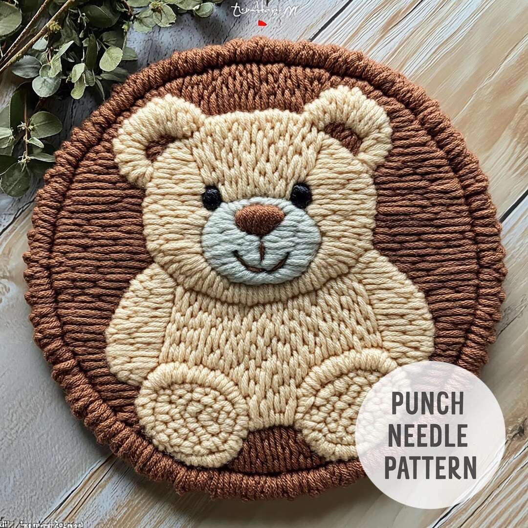Teddy Bear Punch Needle Coaster Pattern, Yarn Art (PDF Pattern) - Etsy