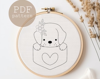 Dog Floral Embroidery Pattern: Puppy Silhouette, easy craft (PDF Pattern)