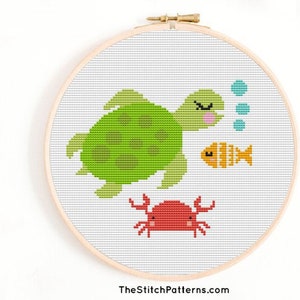 Sea animals nursery cross stitch patterns,Sea turtle, Crab,nursery cross stitch,cross stitch ocean,Instant Download PDF,Counted Cross Stitch