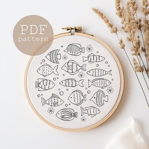 Sea world collection, Hand Embroidery Pattern, Into the sea, PDF Embroidery Pattern, Embroidery Sampler, Nature Embroidery, fish pattern