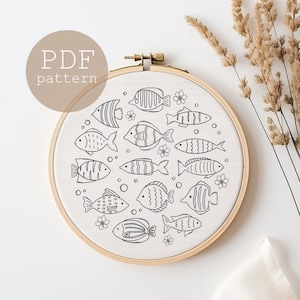 Sea world collection, Hand Embroidery Pattern, Into the sea, PDF Embroidery Pattern, Embroidery Sampler, Nature Embroidery, fish pattern