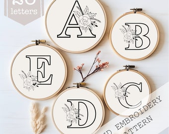 Floral Alphabet Embroidery Pattern: Letter Monogram, creative gift (PDF Download)