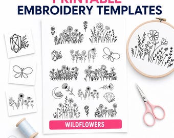 Wildflowers Embroidery Pattern: Printable Stick and Stitch Template (PDF)