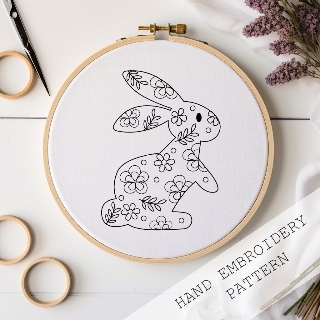 Floral Bunny Embroidery Pattern: DIY Easter Hoop Art (PDF Digital ...
