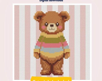 Teddy Bear Needlepoint Chart, PDF Pattern Digital Download, Beginner Stitching Guide, Printable Nursery Design, Baby Room Craft Project
