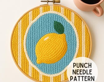 Citrus Lemon Punch Needle Pattern, Modern Yarn Craft, needlework (PDF Pattern)
