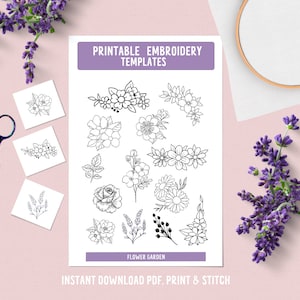 Flower garden Embroidery, DIY embroidery, printable stick and stitch, handmade gifts, embroidery template, embroidery patterns, embroidery