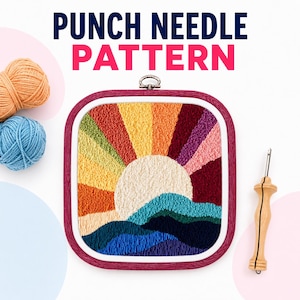 Sunset Landscape Punch Needle Pattern: Modern DIY Home Decor, fiber art (PDF template)