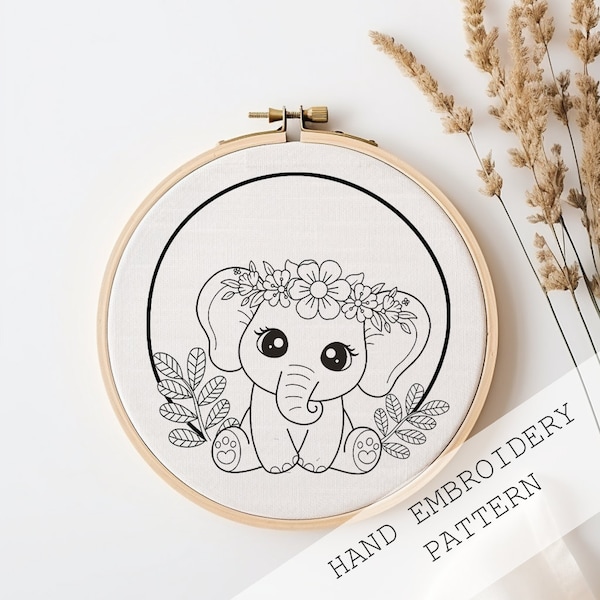 Sweet elephant, elephant baby embroidery pattern, PDF DOWNLOAD, stitching, DIY modern embroideries wall art, quirky animals hand embroidery