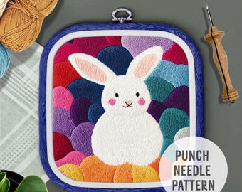 Colorful Rabbit Punch Needle Pattern: DIY Yarn Art (PDF Pattern)