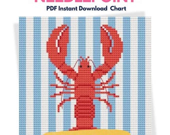 Lobster Needlepoint Pattern | Digital PDF Chart | Coastal Nautical Design | Beginner Friendly Wall Art