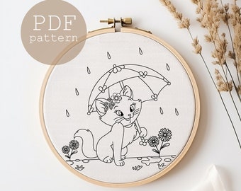 Floral Cat Embroidery Pattern: Beginner Hoop Art (PDF Pattern)