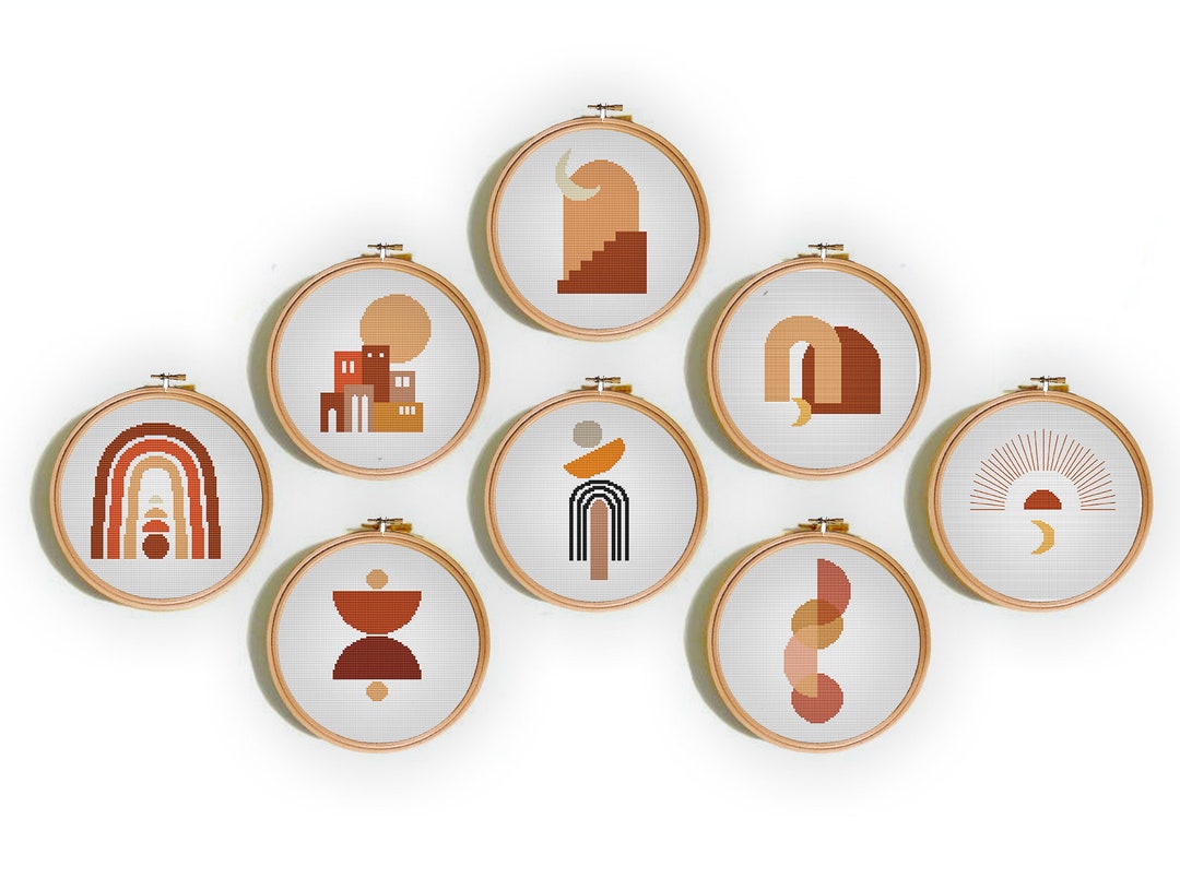 Set of 8 Cross Stitch Pattern, Abstract Wall Art Decor, Cross Stitch