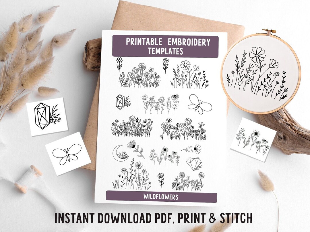 Wildflowers Embroidery Pattern: Printable Stick and Stitch Template ...