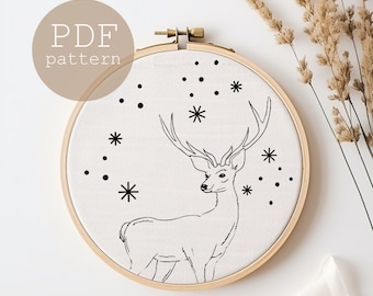 Set of 3 Winter Deer Hand Embroidery Patterns (PDF Pattern)