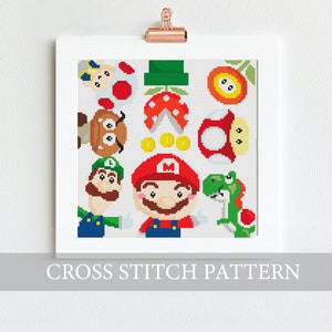 SUPER MARIO BROS Charakter Kreuzstichmuster,Super Mario Inspiriert Kreuzstichmuster,Kreuzstich für Kinder