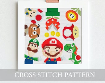 SUPER MARIO BROS Character cross stitch pattern,super mario Inspired Cross stitch Pattern,Cross stitch for kids,videogame Cross stitch chart