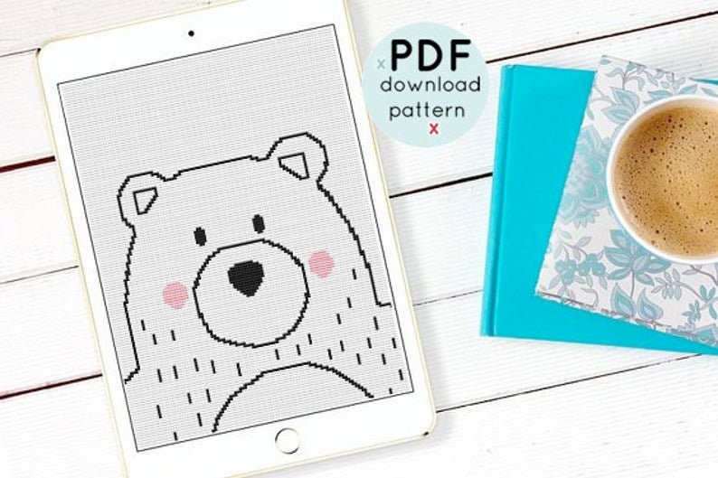 Bear Cross Stitch Pattern Animal Cross Stitch,simple Pattern Pdf,Wildlife Cross Stitch Design,nursery stitch chart kids embroidery pattern