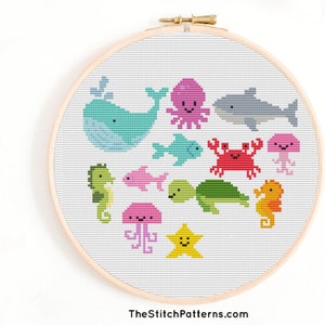 Sea animals nursery cross stitch patterns,nursery cross stitch,cross stitch ocean,Animals patterns,Instant Download PDF,Counted Cross Stitch