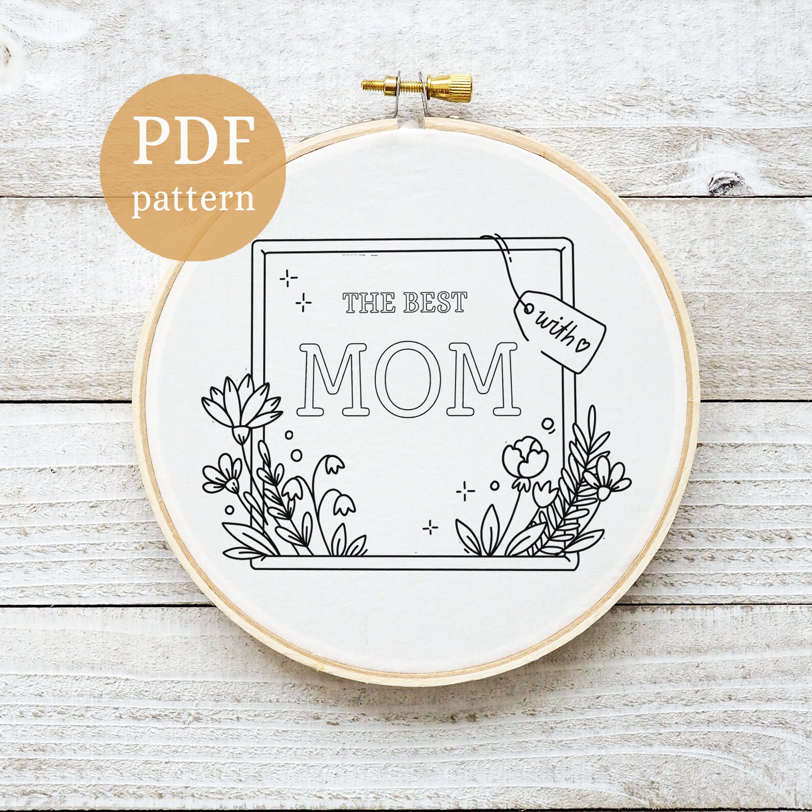 Mom Printed Pattern Best Mom Floral Hand Embroidery Pattern, Mother's Day Gift (PDF Pattern ...