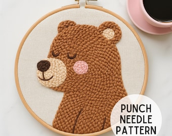 Woodland Bear Punch Needle Pattern, Nursery Decor (PDF)