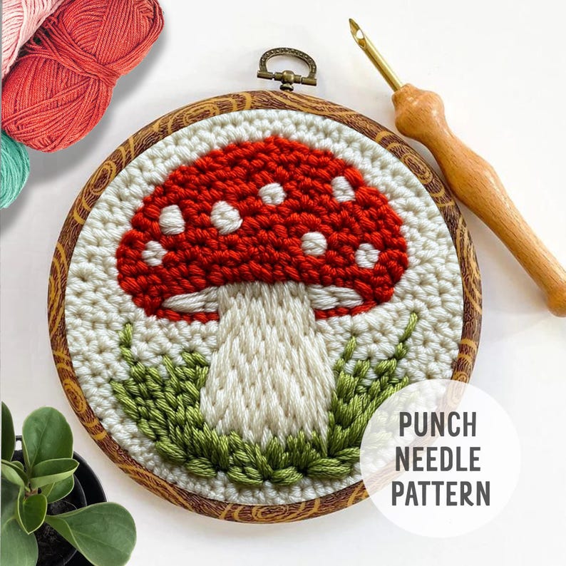 Mushroom Punch Needle Coaster Pattern: Beginner Fall Craft (PDF) - Etsy