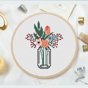 Modèle de point de croix de plantes, tableau PDF de point de croix compté facile, motif de broderie moderne, point de croix floral, point de croix nture, décor