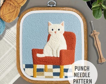 Cat Punch Needle Pattern: DIY Home Decor (PDF Template)
