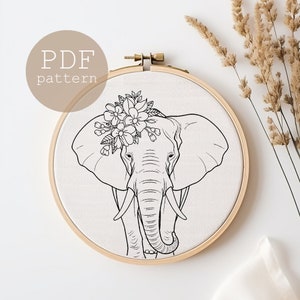 Elephant Silhouette Embroidery, Embroidery Pattern,Modern Hand Embroidery PDF Pattern, safari animals, animal lovers, elephant Pdf Pattern