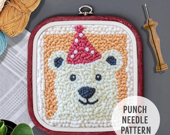 Square Bear Punch Needle Pattern: Beginner Needlework Design (PDF Pattern)