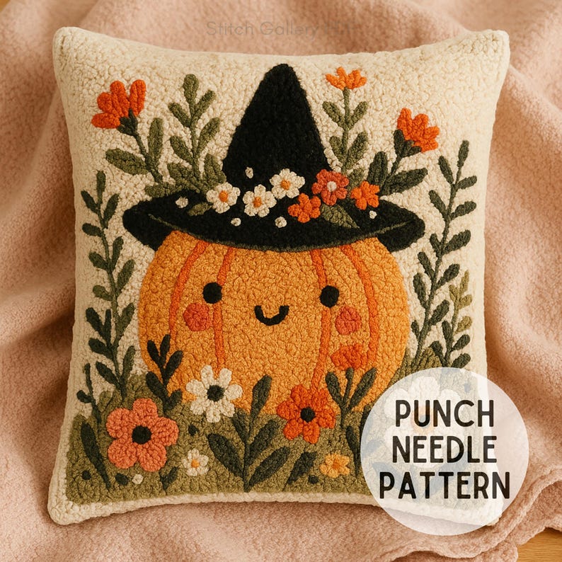 Floral Pumpkin Punch Needle Pattern: DIY Embroidery Project (PDF) - Etsy