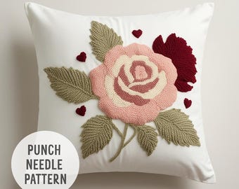 Cottagecore Rose Punch Needle Pattern: DIY Pillow Case, printable pattern (PDF Download)