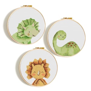 Set of 3, Dinosaur cross stitch pattern, cute dino, Printable PDF Pattern,Dinosaur Embroidery Pattern,Dino cross stitch,Dinosaur pdf pattern