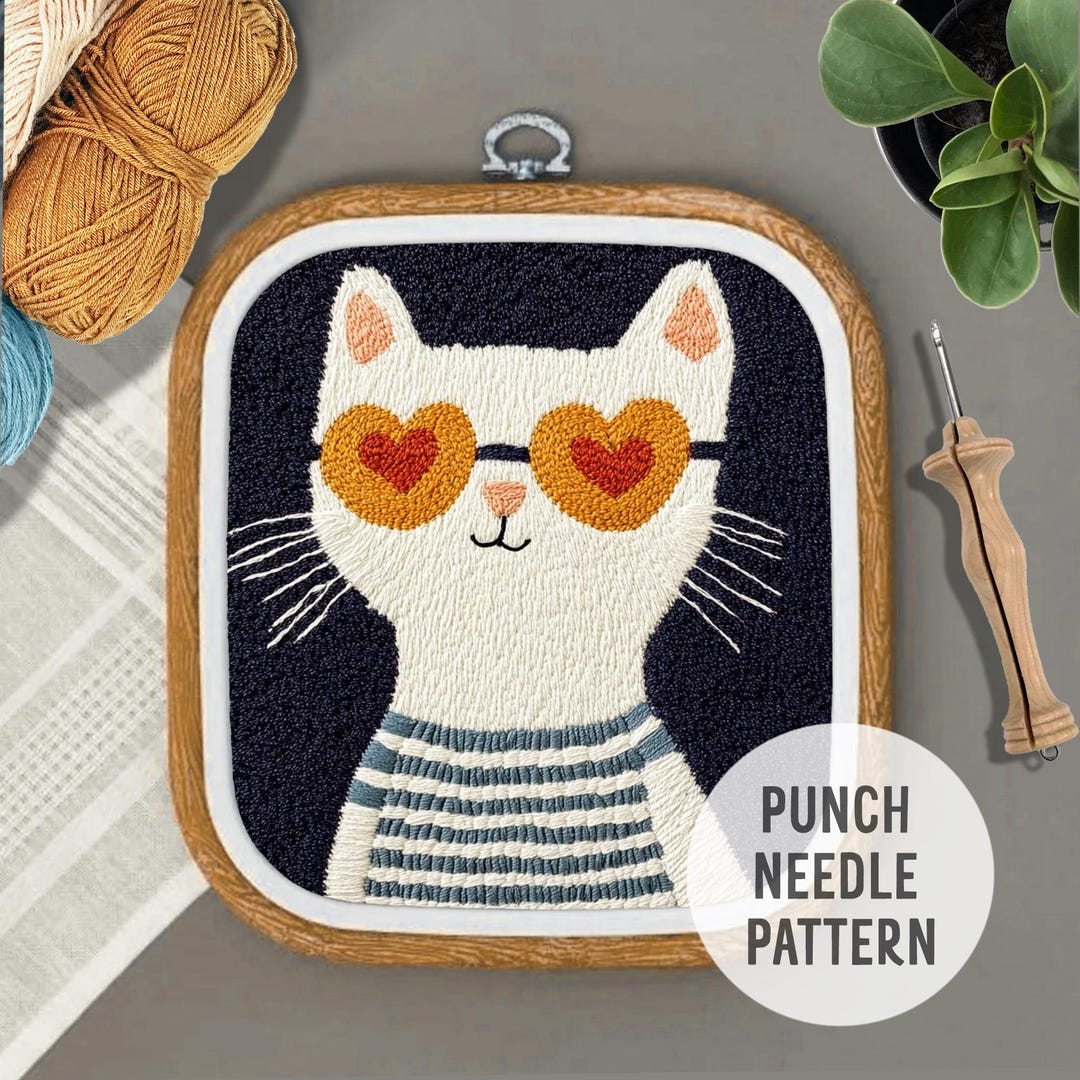 Modern Punch Needle Pattern,cat Punch Needle Pattern, Cat Lovers Gift ...
