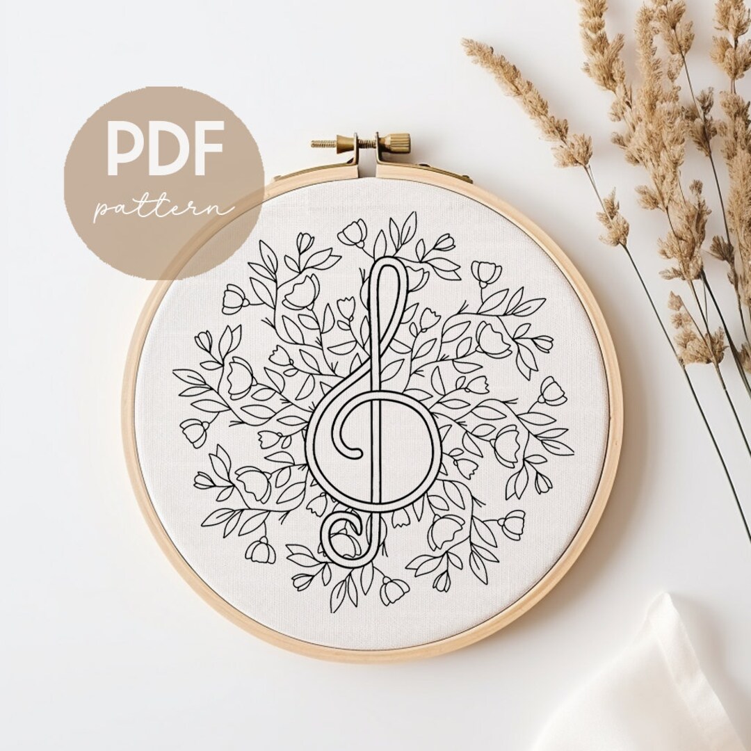 Treble Clef Pattern Free Treble Clef Embroidery Pattern: Floral Music Art, Modern Craft (PDF ...