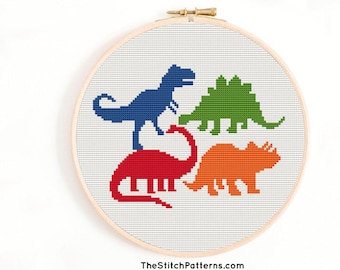 Dinosaur team, Cross Stitch Pattern Chart, counted cross stitch Chart, EasyStitchStudio, embroidery dinosaur,dinosaur pdf pattern, nursery