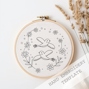 Bird and Flower Embroidery, Bird Pattern, Flower Embroidery, Instant Download, Cute Bird Embroidery, Bird Needlepoint , Fun Birds Embroidery