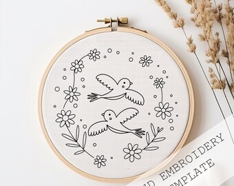 鳥の手刺繍パターン 鳥の花の刺繍 かわいい鳥のパターン 花の