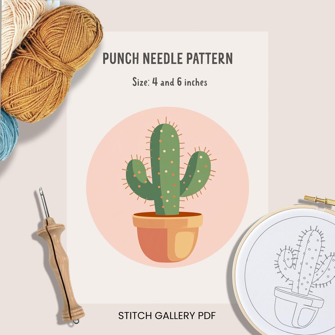 Cactus Mug Rug Punch Needle Pattern: Beginner DIY Embroidery, Idea Gift ...