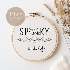 Spooky vibes, Embroidery Pattern, Black Cat, Pumpkin, Bats, Candy Corn, Happy Halloween, Fall,  Autumn,  Hand Embroidery,  Digital Pattern